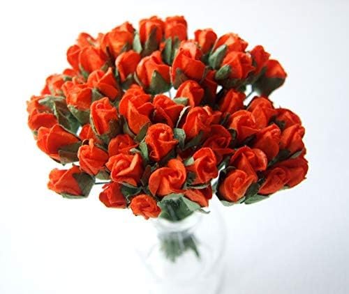 Assorted 100 Tiny Rose Bud Mulberry Paper Flower Artificial Craft Scrapbook Wedding Supply Accessory DIY, 2 Tone Style Blue Green White Red Yellow Pink Red Color, Size 0.5 cm. image 5