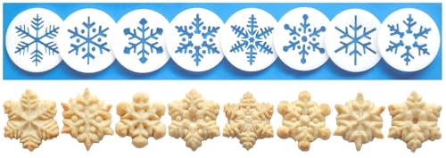 Impress Cookie Press Disks – “More Snowflakes” Set of 8, Food Safe Plastic Shapes with Snowflake 14, & More, Fits Many Manual Models - See Disk Sizing Image to ensure fit with your press
