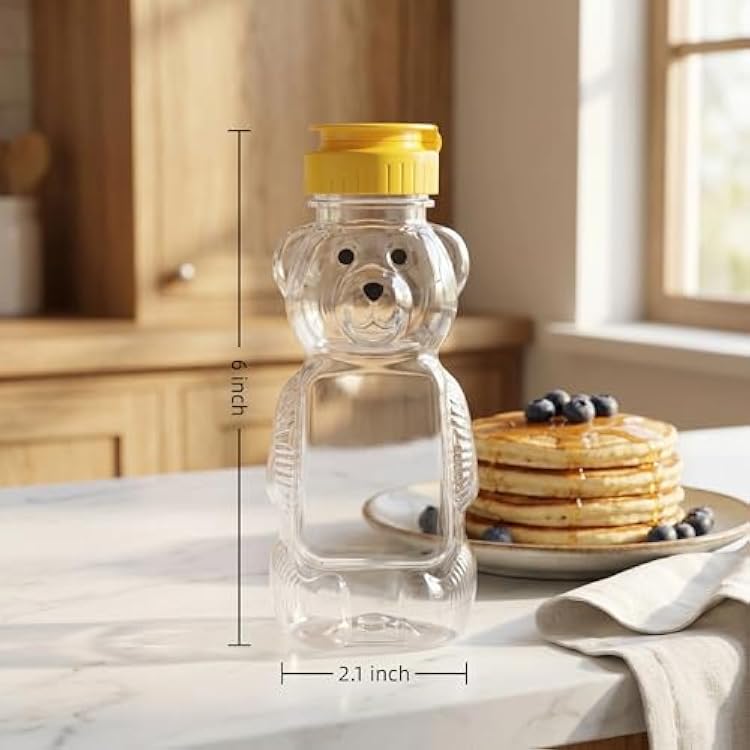 Bekith 16 Pack 8 Fluid Oz Plastic Bear Honey Bottle Jars, Honey Squeeze Bottle Empty with Flip-top Lid for Storing and Dispensing