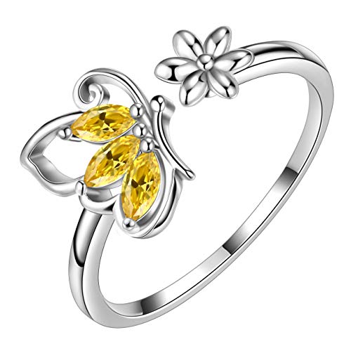 Aurora Tears Schmetterling verstellbare Ringe 925 Sterling Silber November Birthstone gelb Topas Eröffnung Ring Tiere Schmuck für Frauen und Mädchen DR0077N