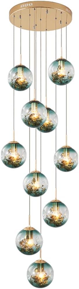 Lustre escalier moderne 10 boules de verre pour duplex et villa