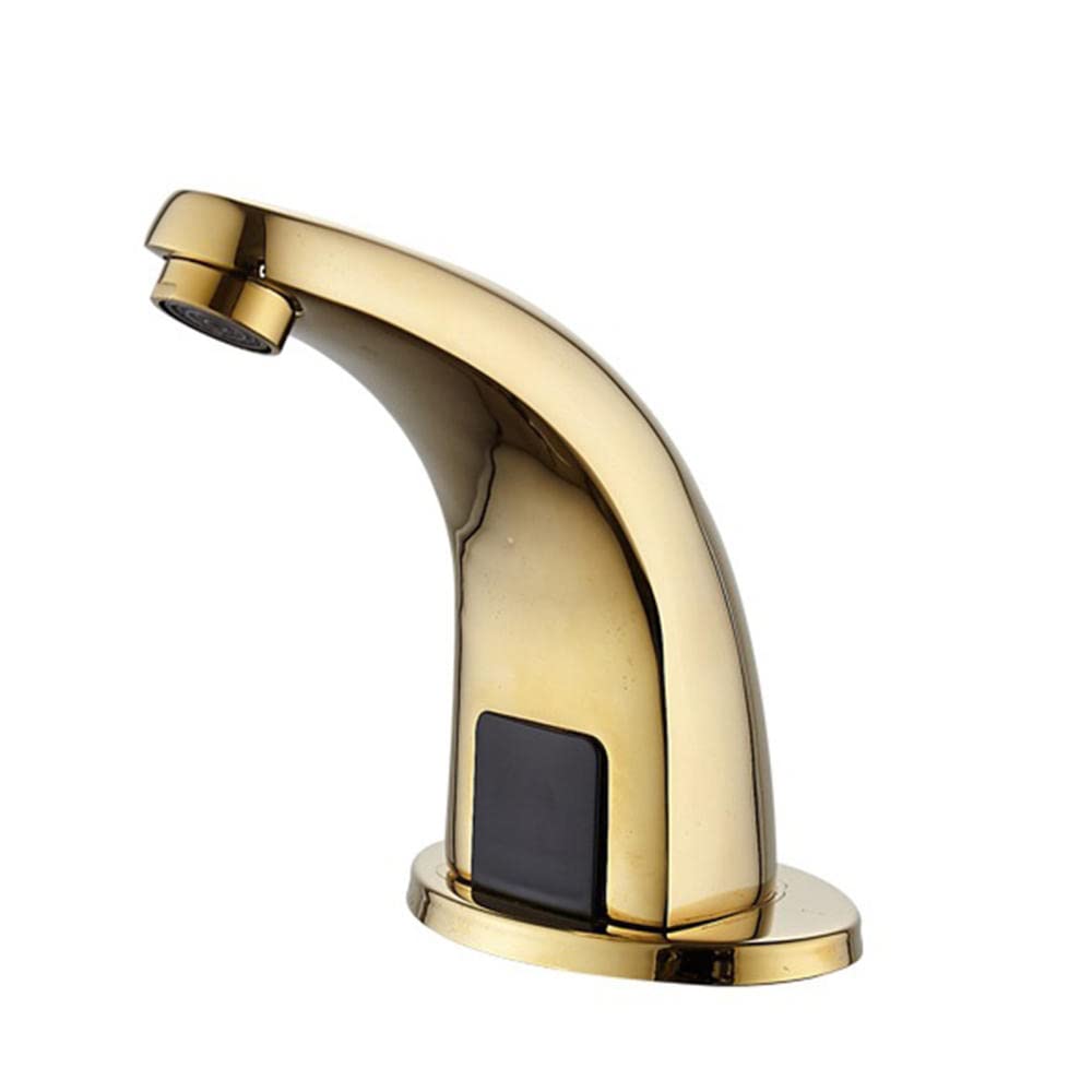 HCFYAUIS Sensor Mixer Taps Gold Basin Tap Touchless Sink Faucet Hot and Cold Mixer Tap Bathroom Sink with Deck