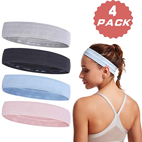 CHARS Sports Headband for Women Men, 4 Pack Non Slip Super Soft Sweat