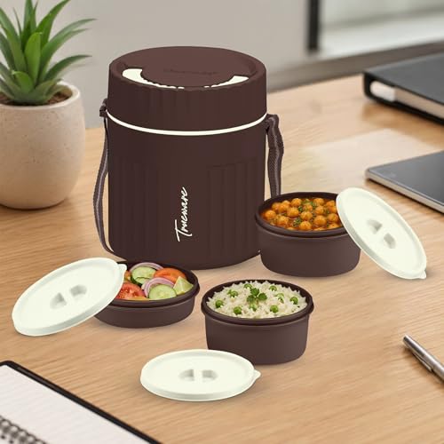 Image of Trueware SNAKK 2 Insulated Hot Lunch Box with 3 PP Container, 2 Container 300 ML Each & 1 Container 200 ML, Food Grade, BPA Free | Office Lunch Box | Tiffin Box