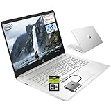 HP 14 Student-Laptop Back to School, Quad-Core Processor (Up to 3.6GHz) 8GB RAM 256GB Storage(128GB UFS + 128GB SD Card) Laptops for Student with 1-Year Office 365 Copilot AI Win11, Natural Silver