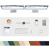 Leather Desk Pad Protector, Office Mat, Large Mouse Pad, Non-Slip Blotter, Laptop Pad, Waterproof Writing Pad for Office & Home (Ivory White, 40' x 17')