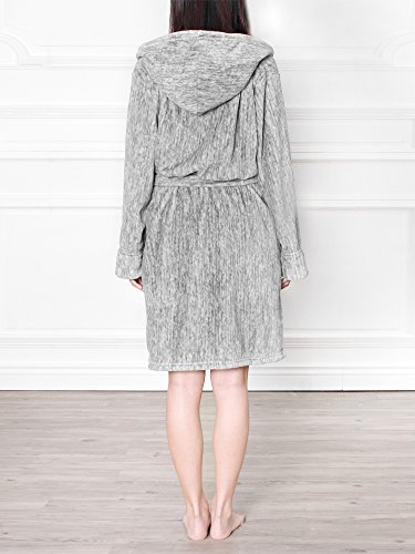 Image of PAVILIA Plush Robe for Women, Soft Fleece Short Bathrobe, Warm Lightweight Knee Length Lounge Robe with Pockets