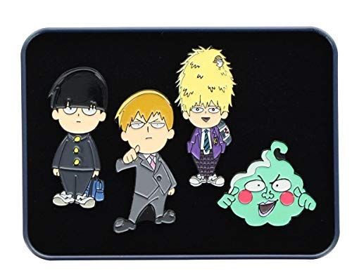 Anime Mob Psycho 100 4-Piece Enamel Collector Pin Set and Manga Collectible Accessories - Perfect Unique Supher Hero Gift for Birthdays, Holidays, House Warming Parties