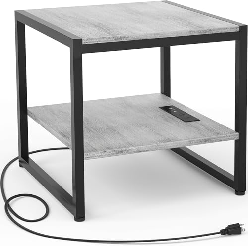 Homieasy End Table with Charging Station, 20" Mini Fridge Stand