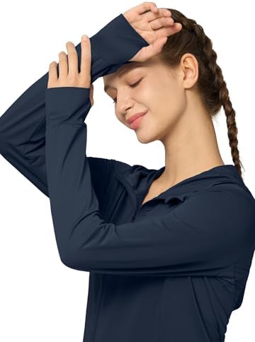Willit Women's UV Shirts UPF 50+ Long Sleeve Sun Protection Jacket Hooded SPF Shirts with Pockets Navy L - 4