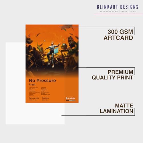 Image of BLINKART logic - No Pressure Wall Photo Frames | Wall Art for Bedroom, Living Room, Studio or Office | Album Cover Print with Spotify Song Link QR Code | Gift for Fans - 8x12 In