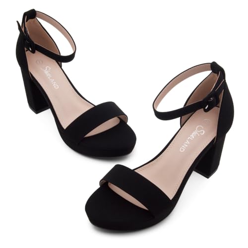 Shoe Land Platform Heels for Women | 3.75 Inch Chunky Block Heeled Sandals with Ankle Strap | Open Toe Strappy High Heels for Wedding, Party & Formal Events2
