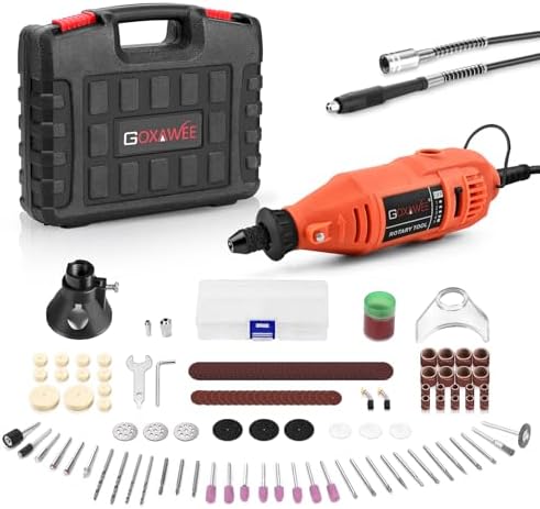 GOXAWEE Rotary Tool Kit with Keyless Drill Chuck and Flex Shaft, Variable Speed Electric Multiuse Tool & 140 Accessories for Cutting, Drilling, Engraving, Grinding, Sanding, Polishing, Crafts,and DIY