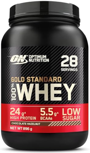 Optimum Nutrition Gold Standard 100% Whey Muscle Building and Recovery Protein Powder With Naturally Occurring Glutamine and BCAA Amino Acids, Chocolate Hazelnut Flavour, 28 Servings, 896 g