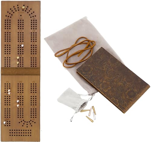 Travel Cribbage juego de mesa portátil en madera y cuero miniatura 1
