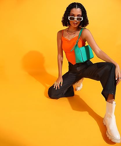Image of POPWINGS Women Casual Green Rib Hankie Crop Top Tops for Women | Stylish Tops for Women | Trendy Tops Women