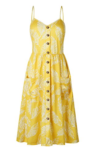 Image of Angashion Women's Dresses-Summer Floral Bohemian Spaghetti Strap Button Down Swing Midi Dress