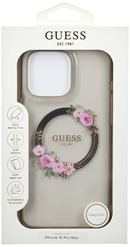 Guess Magsafe IML Coque rigide avec motif couronne de fleurs pour iPhone 16 Pro Max Noir