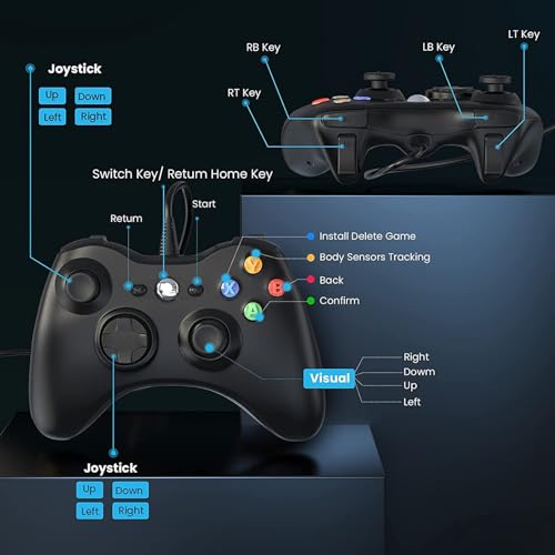 Image of GET IN THE GAME Wired Controller for Xbox 360 | USB Gamepad Joystick with Dual Vibration | Compatible with Xbox 360, & Windows 7 /8 /10 /11 PC | Ergonomic Design, Plug & Play (Black)