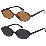 mosanana Trendy Oval Sunglasses for Women 2025 Small 90s Retro Vintage Cute Fashion Cool Thin Skinny Narrow Tiny Tortoise Brown Black Grey MS52477