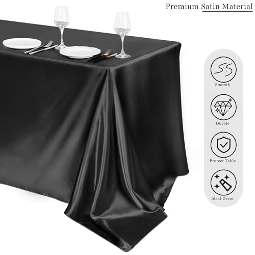 Image of TURSTIN 8 Pack Black Satin Tablecloth 102 x 58 Inch Overlay Table Cover