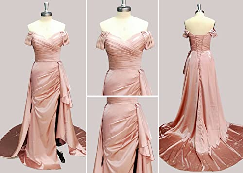 Off Shoulder Prom Dresses Ruched Homecoming Dress Mermaid Slit Formal Evening Gowns for Women - Image 4