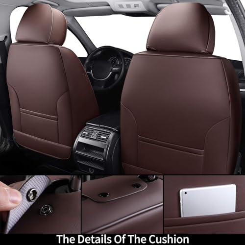 Image of Coverado Universal Seat Covers Front, Universal Seat Covers for Cars, 2-Pack Waterproof Nappa Leather Car Seat Covers with Head Pillow, Auto Protectors Fit for Most Sedans SUV Pick-up Truck-Brown
