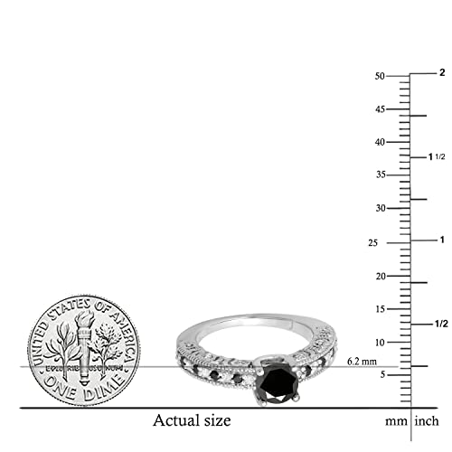 Dazzlingrock Collection 1.10 Carat (ctw) Round Black & White Diamond Ladies Bridal Vintage Style Engagement Ring in 925 Sterling Silver4