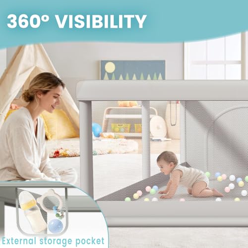 Image of 79x79 Inch Baby Playpen for Babies and Toddlers, Extra Large Play Yards for Indoor & Outdoor with Zipper Gates, Breathable Mesh with Anti-Slip Base