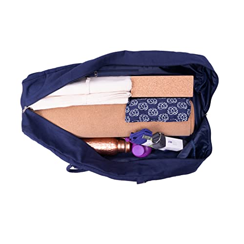 Seven Chakra Yoga Mat Bag | Buddhism Yoga Meditation Luxurious 7 Chakras Embroidery 100% Cotton Fabric Bag - Size - 29" X 8" X 12" (Navy Blue) #TOP1