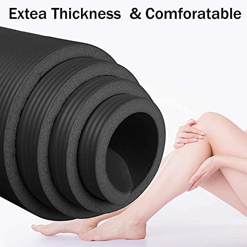 Image of AYSIS 13mm Extra Thick Yoga and Exercise Mat with Carrying Bag for Gym Workout and Yoga Exercise. (Black)