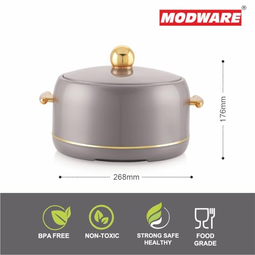 Image of Modware Atlantis Casserole 2500ml Elegant Design Premium Hot Pot, Retains Temperature for Hours, Insulated Inner Steel Casserole for Roti, Hot Box for Home, Chapati Box, Serving Bowl with Lid (Grey)