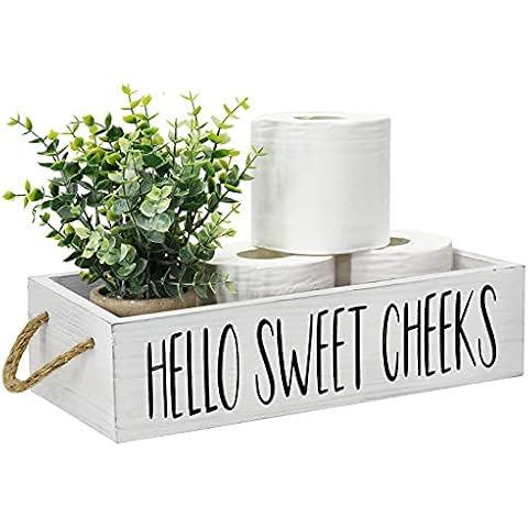 Bathroom Decor Box 2 Sides Funny Toilet Paper Holder Wood Tank Box Over Toilet Paper Storage Basket with Rope Handle Rustic Bathroom Paper Organizer Box with Funny Sign Farmhouse Home Decor Box Cover