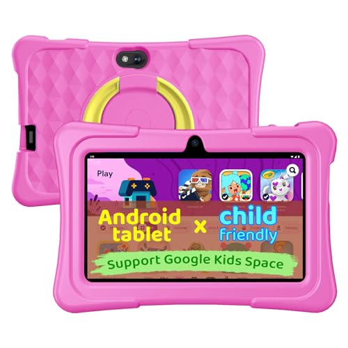 Image of Kids Tablet, 7 Inch Android 15 Tablet for Kids, 8GB+32GB 1TB Expanding, Quad Core Toddler Tablets with Shockproof Case, BT5.0, WiFi 5, Parental Controls, Games, Dual Camera (Pink)
