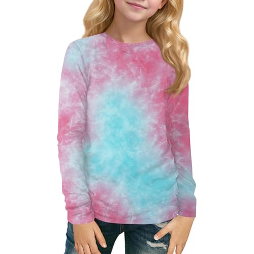 Shirts for Girls Long Sleeve Cute Clothes Outfits Fall Crewneck Tops Comfy Shirts for Teens Trendy Tie Dye 3-14 Years