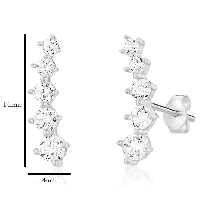 Solid 14k Gold Graduated Crawler Curved Bar Climber Five Stone Stud Earrings3