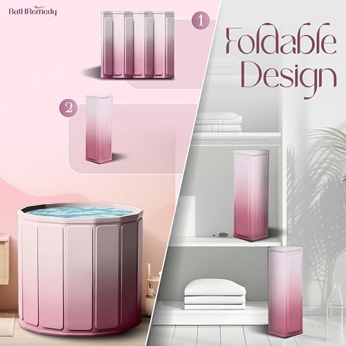 Image of Bath Tub for Adult for Bathroom, Foldable SPA Tub for Home Use with Drainage Hole, Thickened Insulated Ice Bath Tub, Inflatable BathTub for Adults, Ice BathTub for Adults (Pink-White)