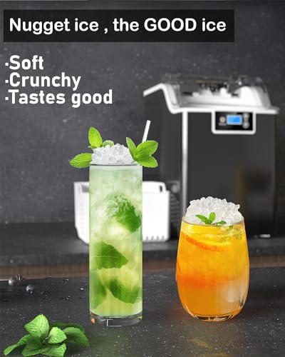 Kndko Nugget Ice Makers Countertop,45lbs/Day,Countertop Ice Maker Crushed Ice,24H Timer,3.3 Pounds Basket,Self Cleaning Ice Maker,Pellet Ice Maker for Home Bar Party,Stainless Steel Ice Machine
