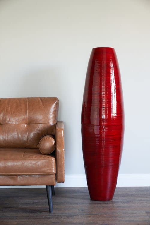 Green Floral Crafts 36-inch Natural Bamboo Cylinder Floor Vase Wooden for Dried Flowers Branches Perfect Spa Office Dining Living Room Entry Way Home Decoration, Mahogany Red