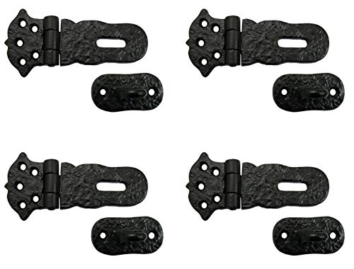 Image of Adonai Hardware inchParan inch Heavy Duty Antique Cast Iron Safety Locking Hasp and Staple(4 inch x 4 Pack, Matte Black) for Vintage Pirates Treasure Chest, Trunks, Wooden Jewelry Box, Cases, Furniture and Sheds