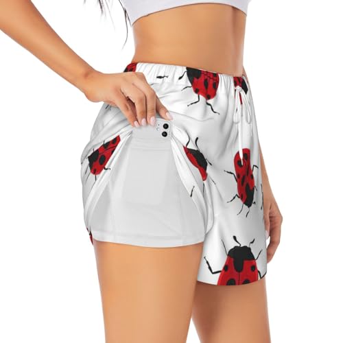 Short de yoga double couche anti-frottement à motif coccinelle