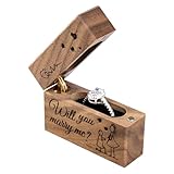 Wislist Wooden Engagement Ring Box Small Slim Flat Ring Case for Proposal,Wedding (Will you marry me)