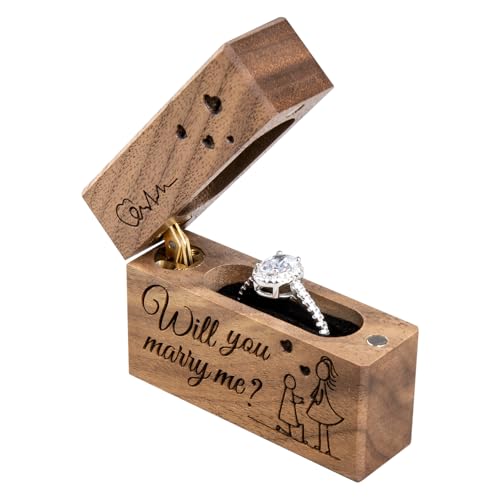 Wislist Wooden Engagement Ring Box Small Slim Flat...