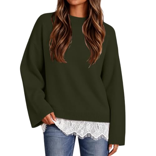 Knit Sweater for Women Lace Trim Hem Long Sleeve Comfy Pullover Tops - image 1
