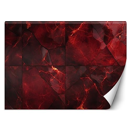 Feeby Papier Peint Intissé Effet 3D Abstrait 300x210 cm rouge XXL Moderne Décoration Murale Tableaux Muraux Tapisserie Salon Chambre à coucher Géométrie...
