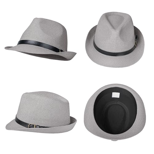 Image of Straw Trilby Fedora Hat for Men Women 1920s Panama Hat Short Brim Summer Beach Sun Hat with Band