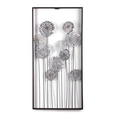 Design Delights decorazione da parete in metallo, a fiori, 62 cm, argento  marrone, decorazione da parete con fiori