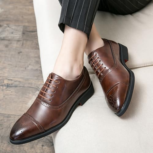 Oxford Shoes for Men Business Derby Shoes Formal Dress Shoes Mens Classic Lace Up Brogues Shoes,Brown,8.53