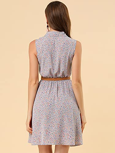 Image of Allegra K Women's Floral Printed Half Placket Above Knee Summer Sleeveless Belted Dress