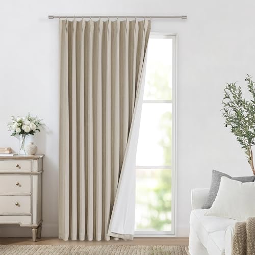 Image of Vision Home Sand Pinch Pleated Full Blackout Curtains Linen Blended Room Darkening Window Curtains 95 inch for Living Room Bedroom Thermal Insulated Pinch Pleat Drapes with Hooks 1 Panel 60 inch Wx95 L